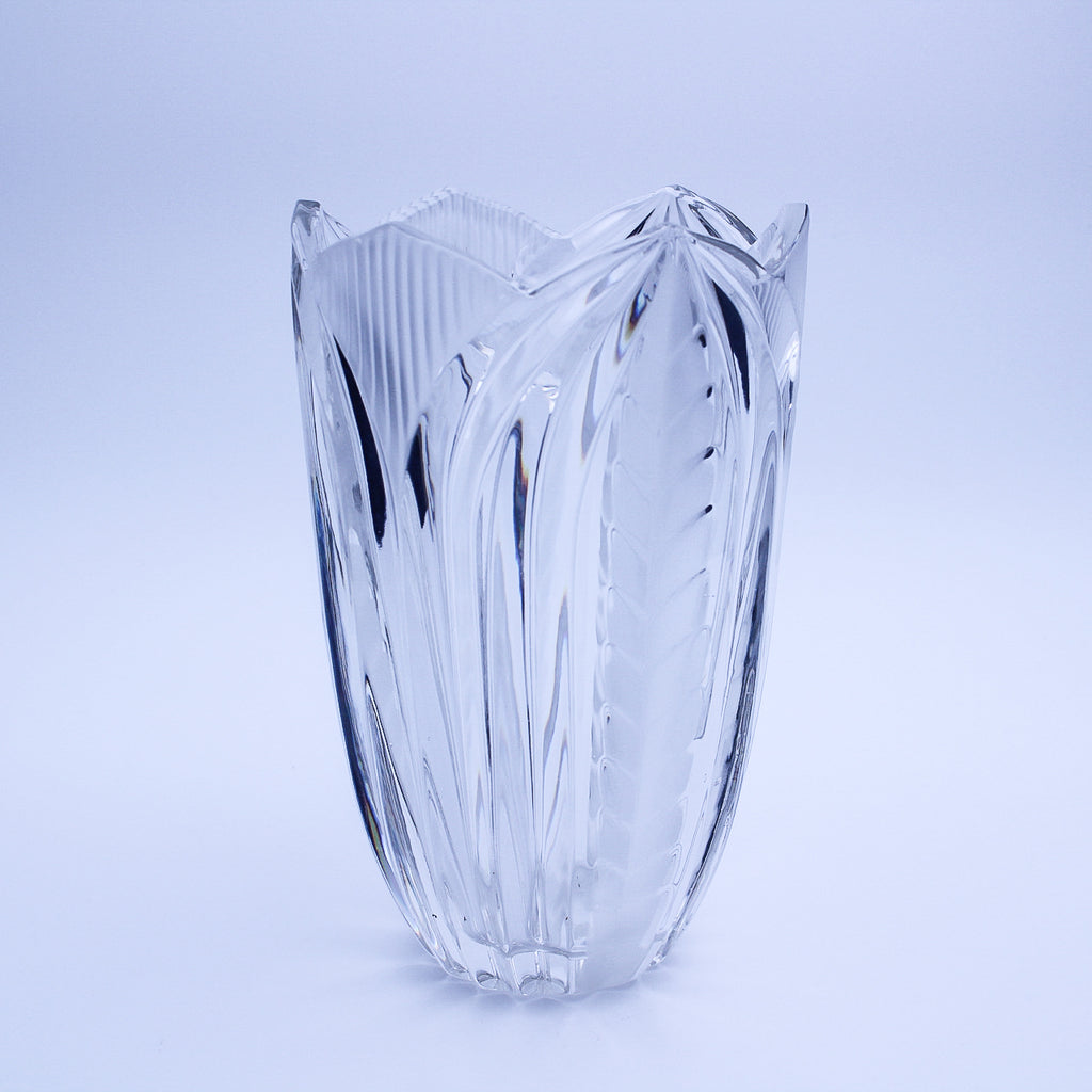 Frosted Crystal Tulip Vase — Etched Fluted Design