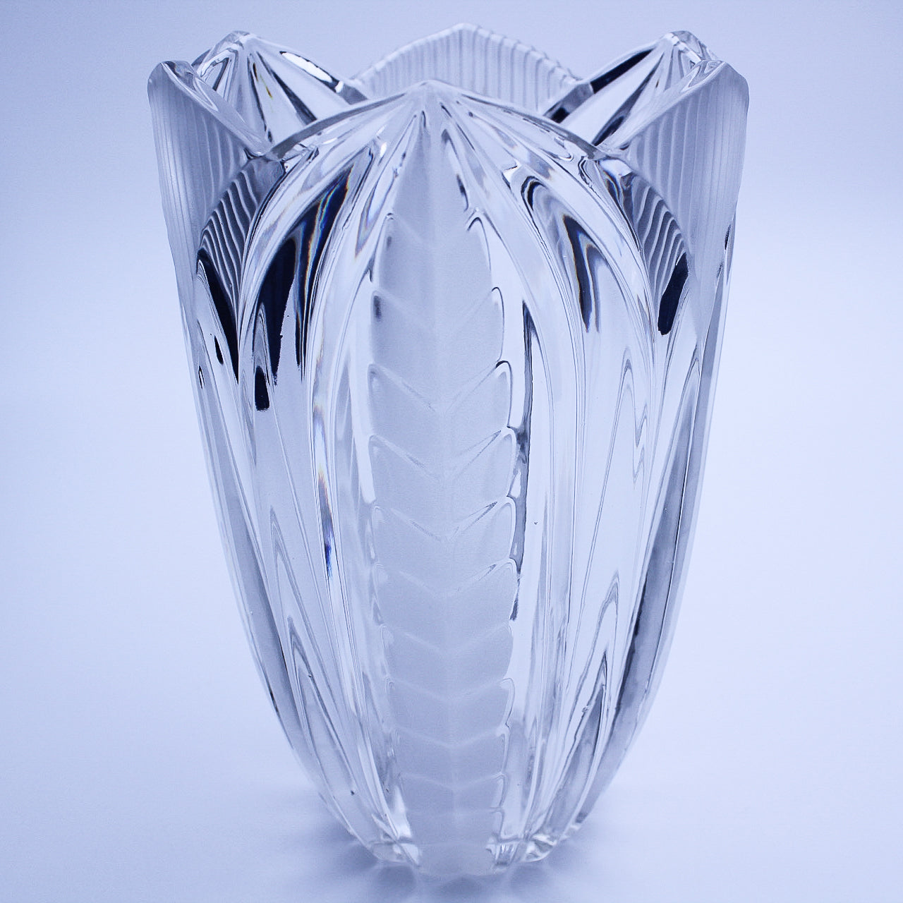 Frosted Crystal Tulip Vase — Etched Fluted Design