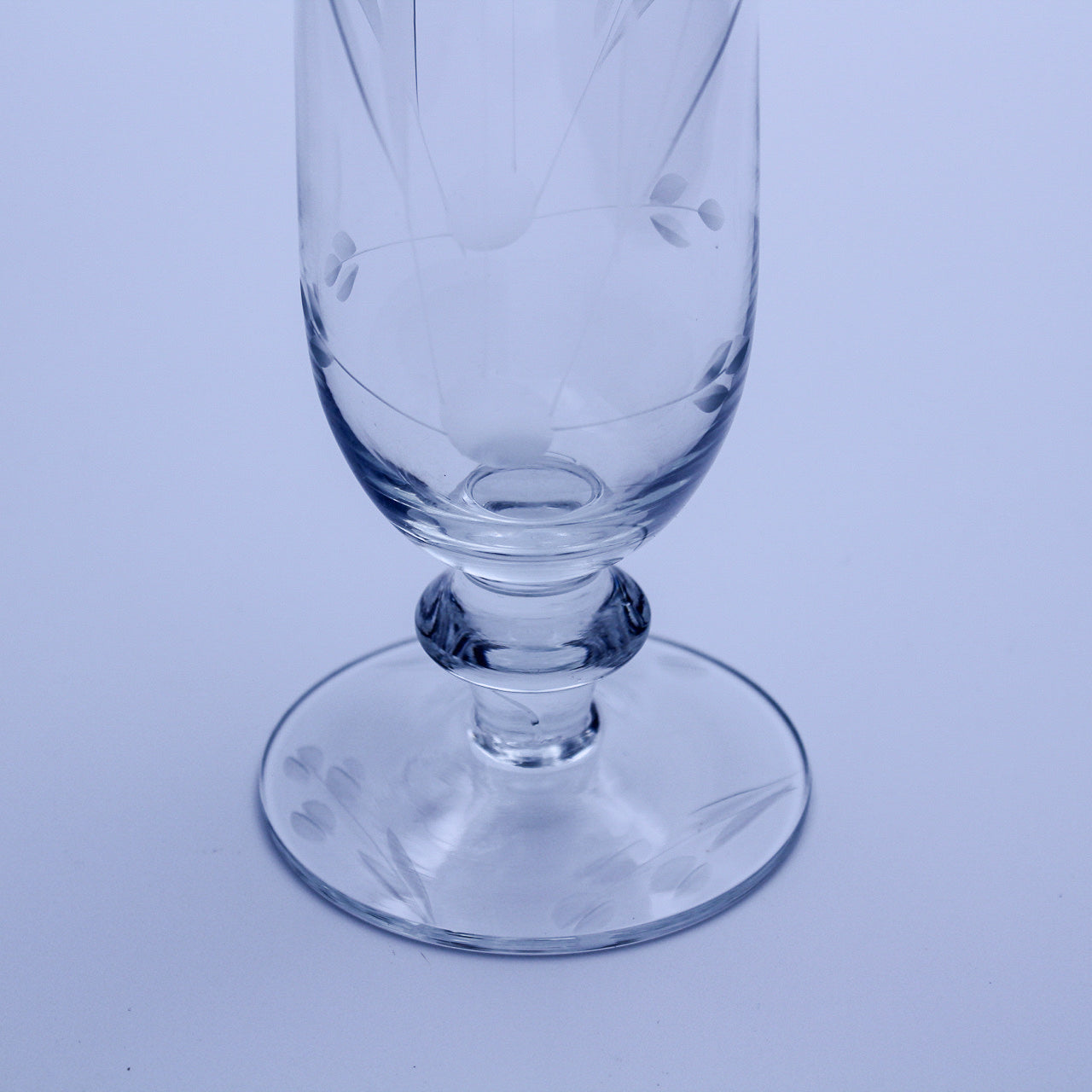 Clear Glass Bud Vase with Pedestal Base & Etched Floral Detail — 9"