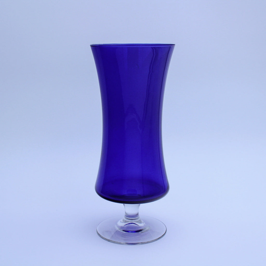 Blaue Kobaltglasvase, klarer Sockel, 24,13 cm