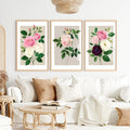 Lot de 3 tableaux d'art floral vintage avec roses