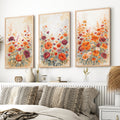 Vintage Botanical Prints – Orange and Red Floral Set of 3