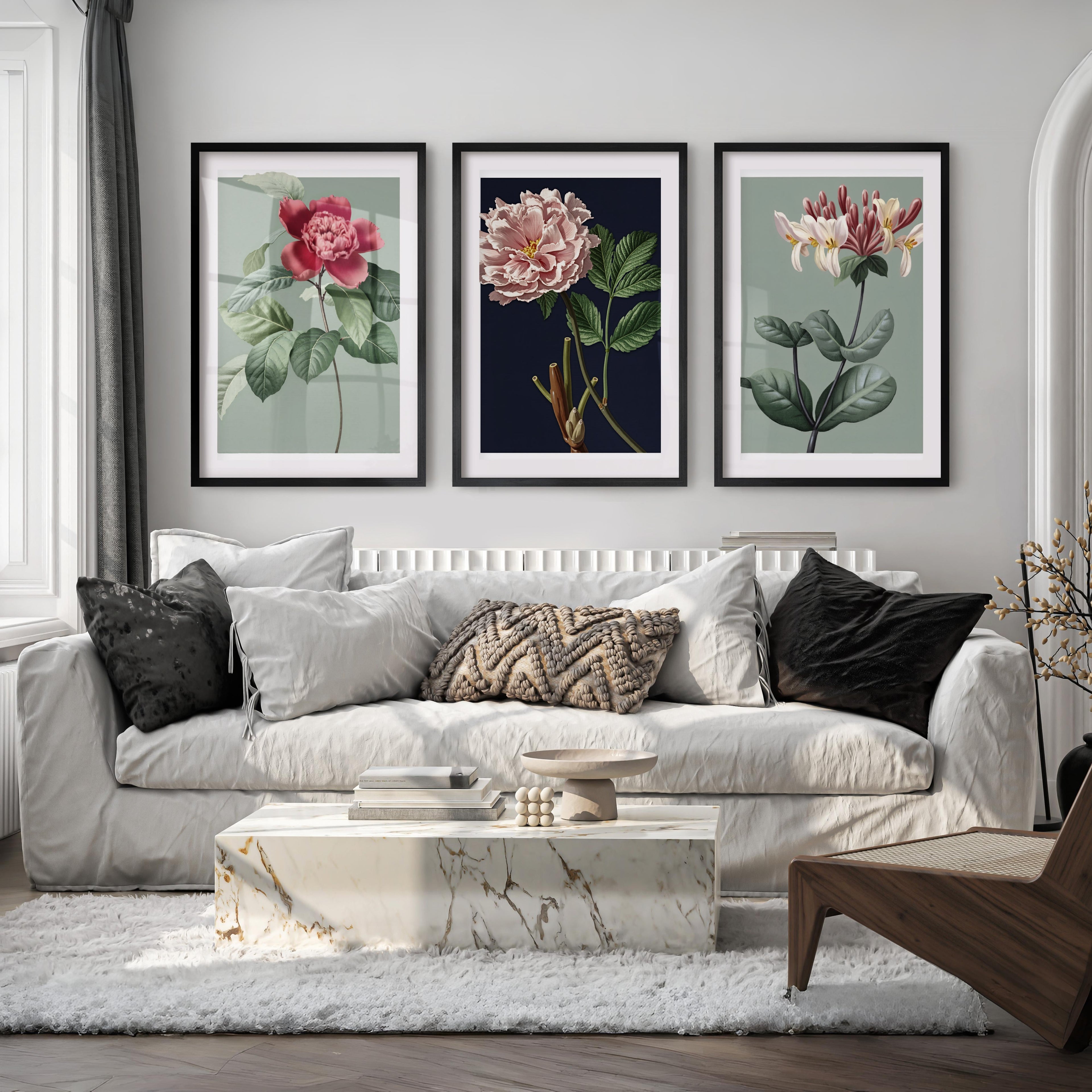 Vintage Botanical Wall Art Classic Flower Set of 3