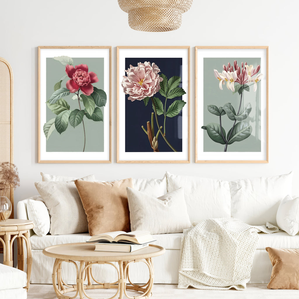 Vintage Botanical Wall Art Classic Flower Set of 3