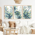 Lot de 3 décorations murales encadrées, motifs floraux vintage, feuilles bleues et vertes