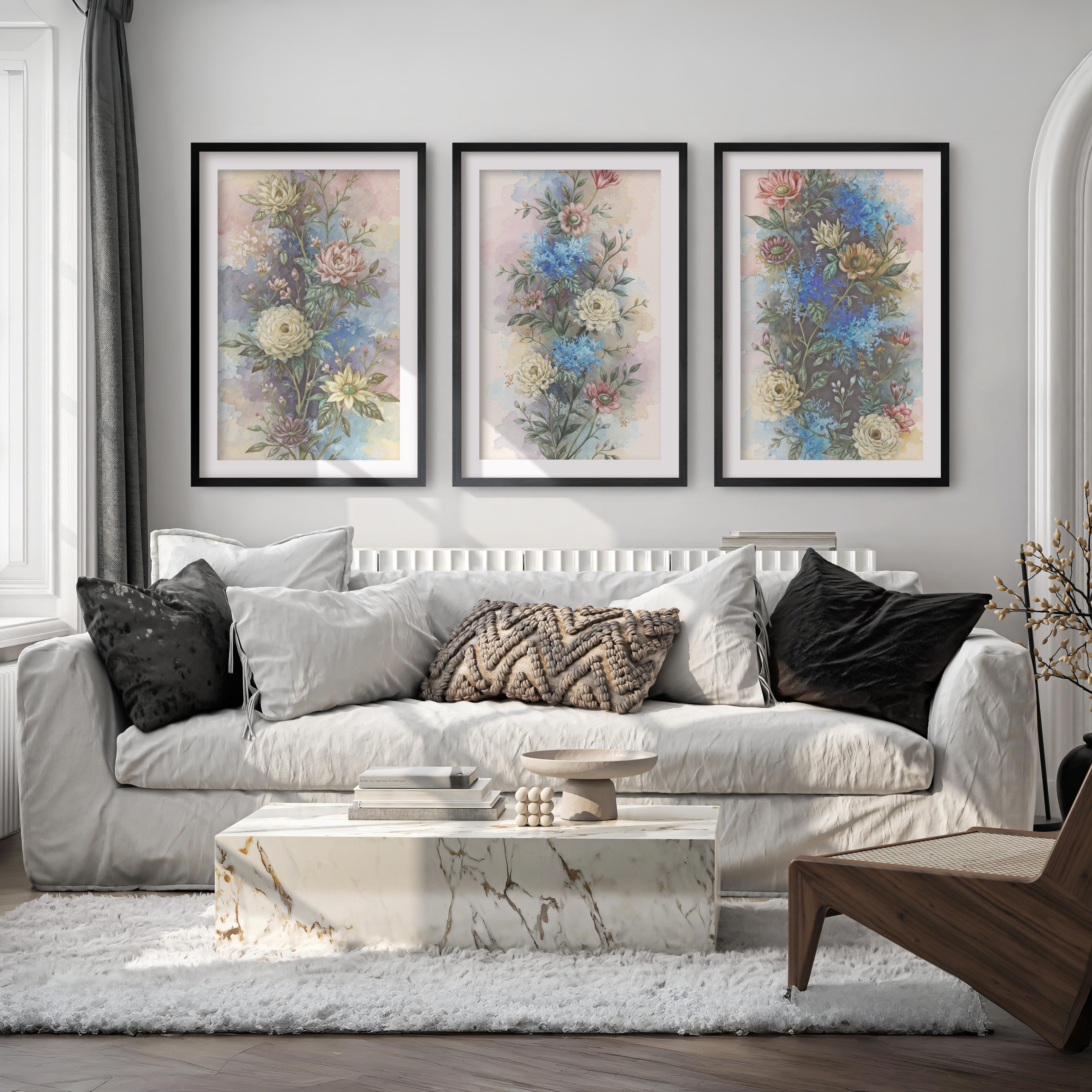 Vintage Flower Wall Art – Watercolor Botanical Set of 3