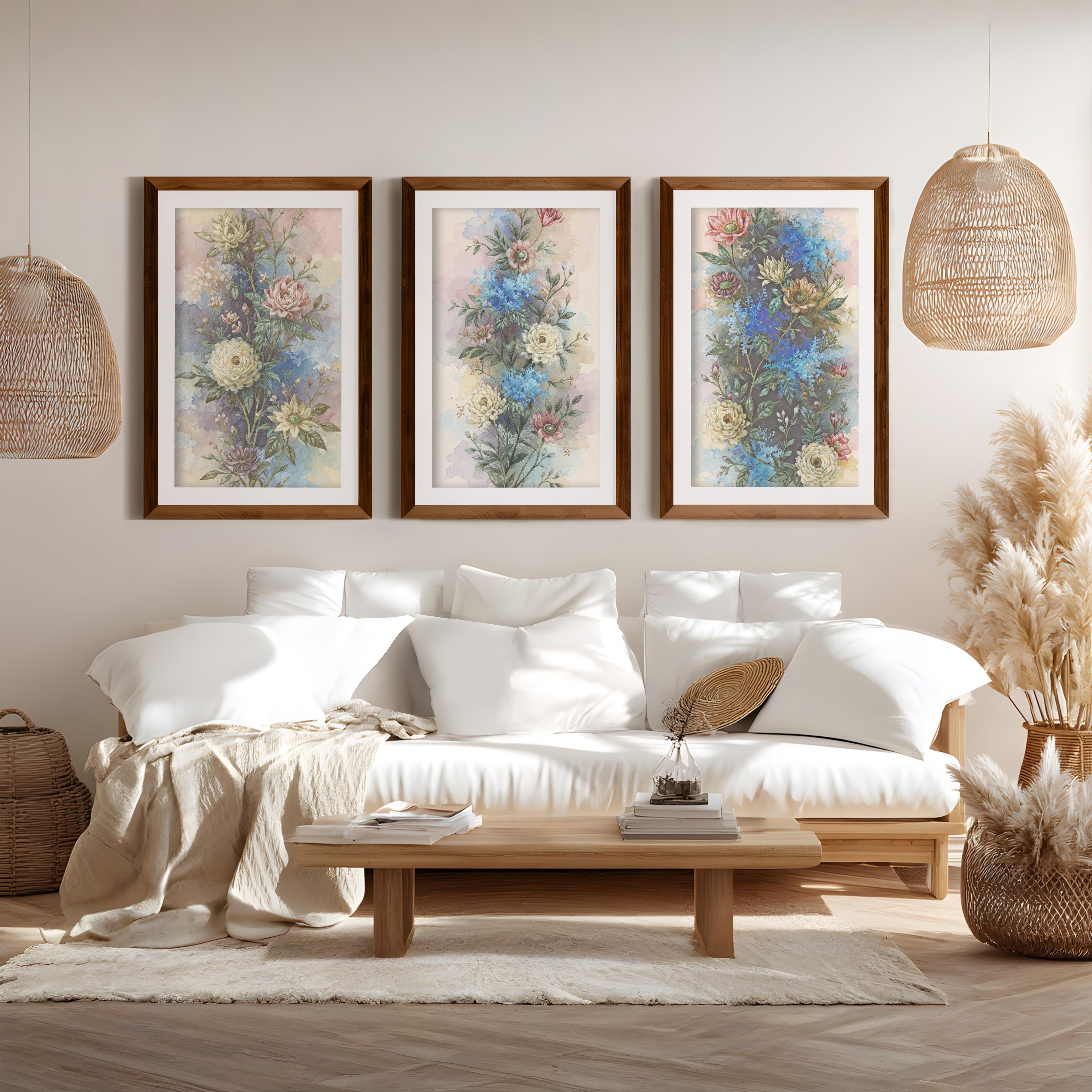 Vintage Flower Wall Art – Watercolor Botanical Set of 3
