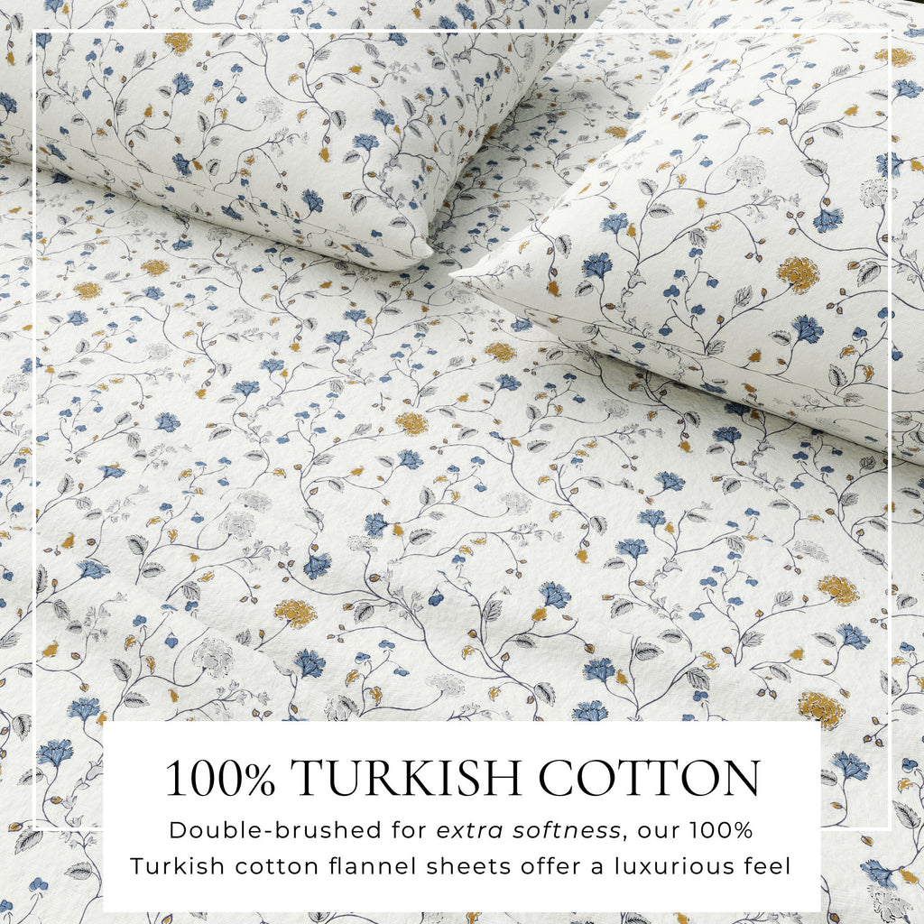 Parure de draps en flanelle de coton turc - Collection florale d'hiver