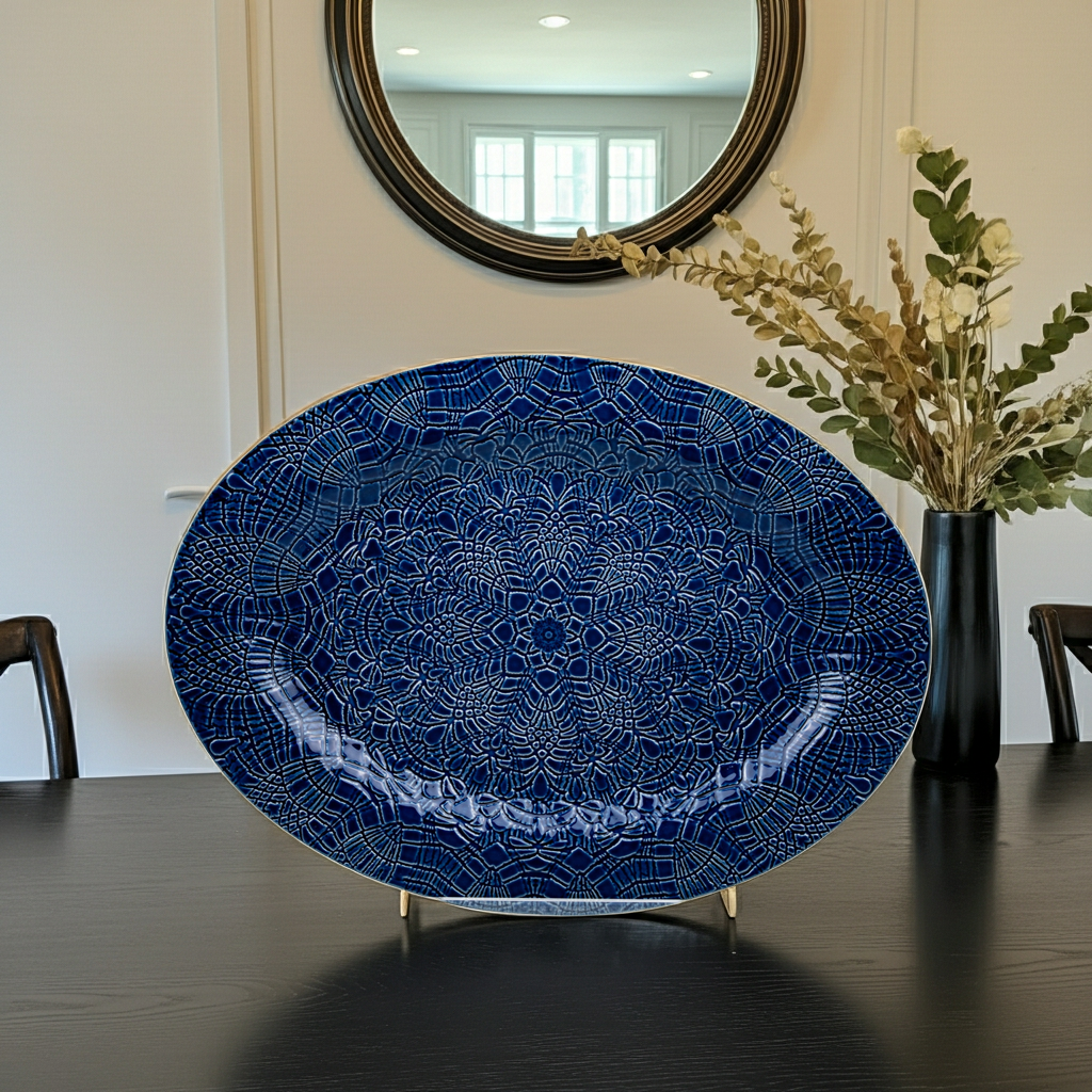 Beaver Farm Pottery Oval Serving Platter - Cobalt Blue