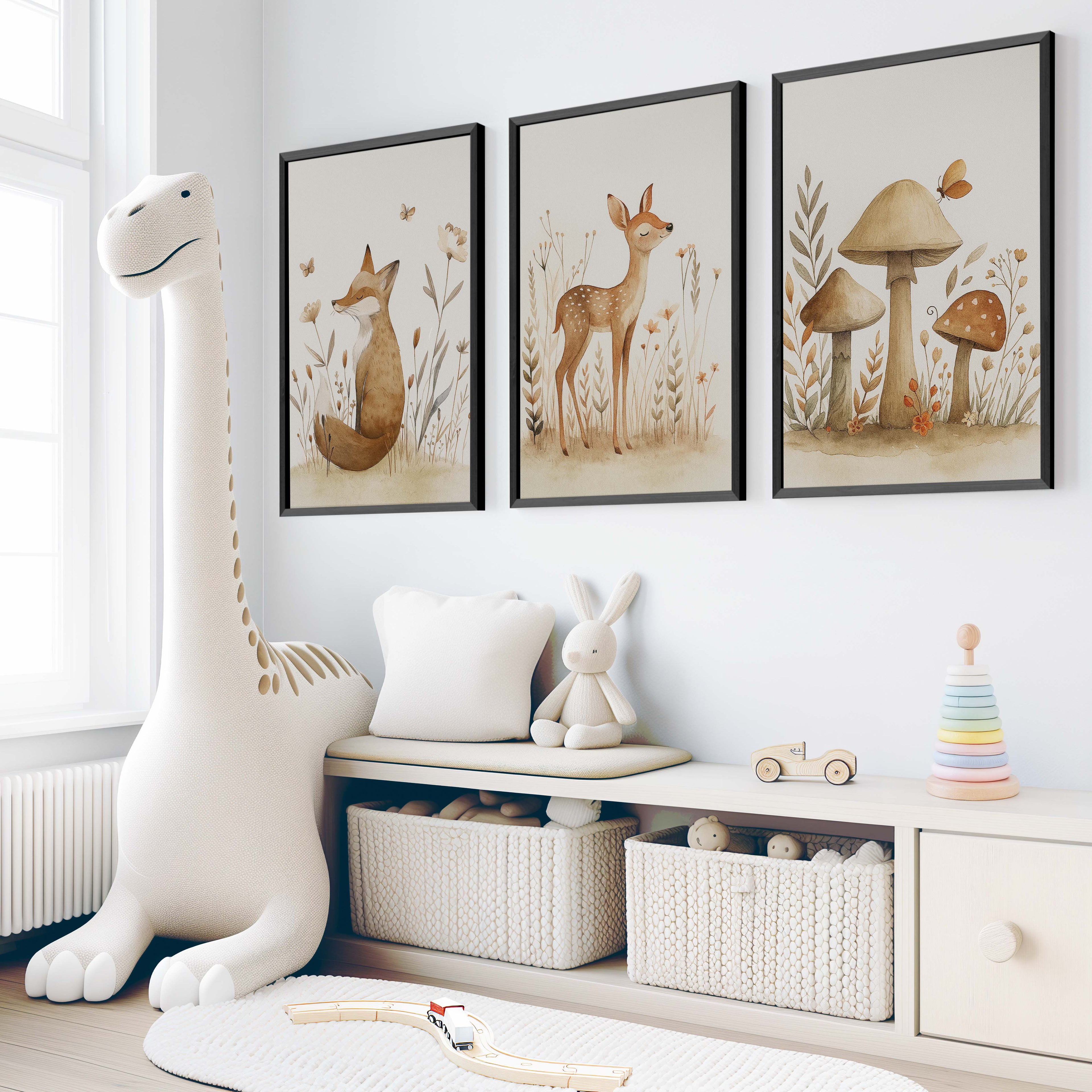 Woodland Animal Pictures for Nursery – Fox, Deer & Mushrooms