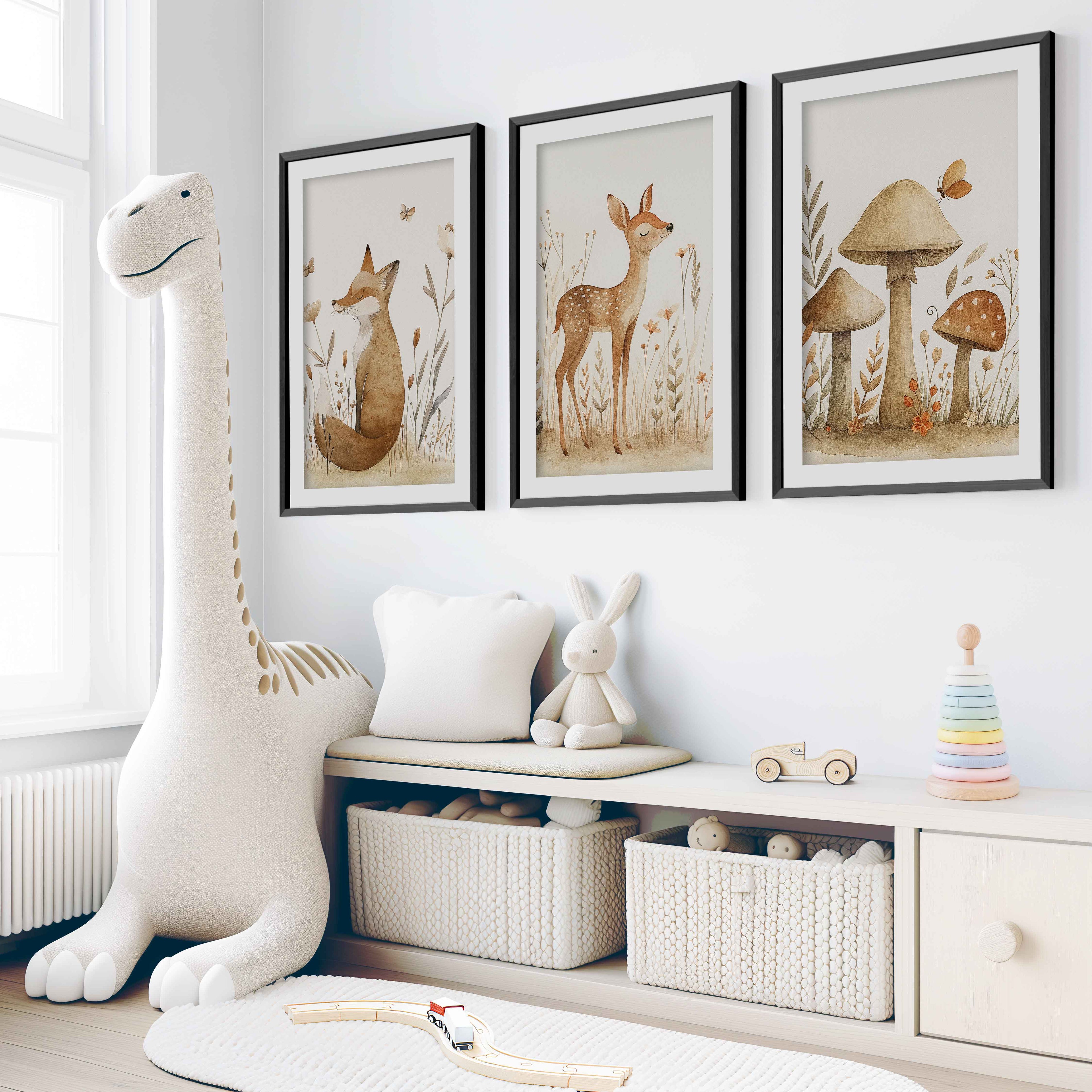 Woodland Animal Pictures for Nursery – Fox, Deer & Mushrooms