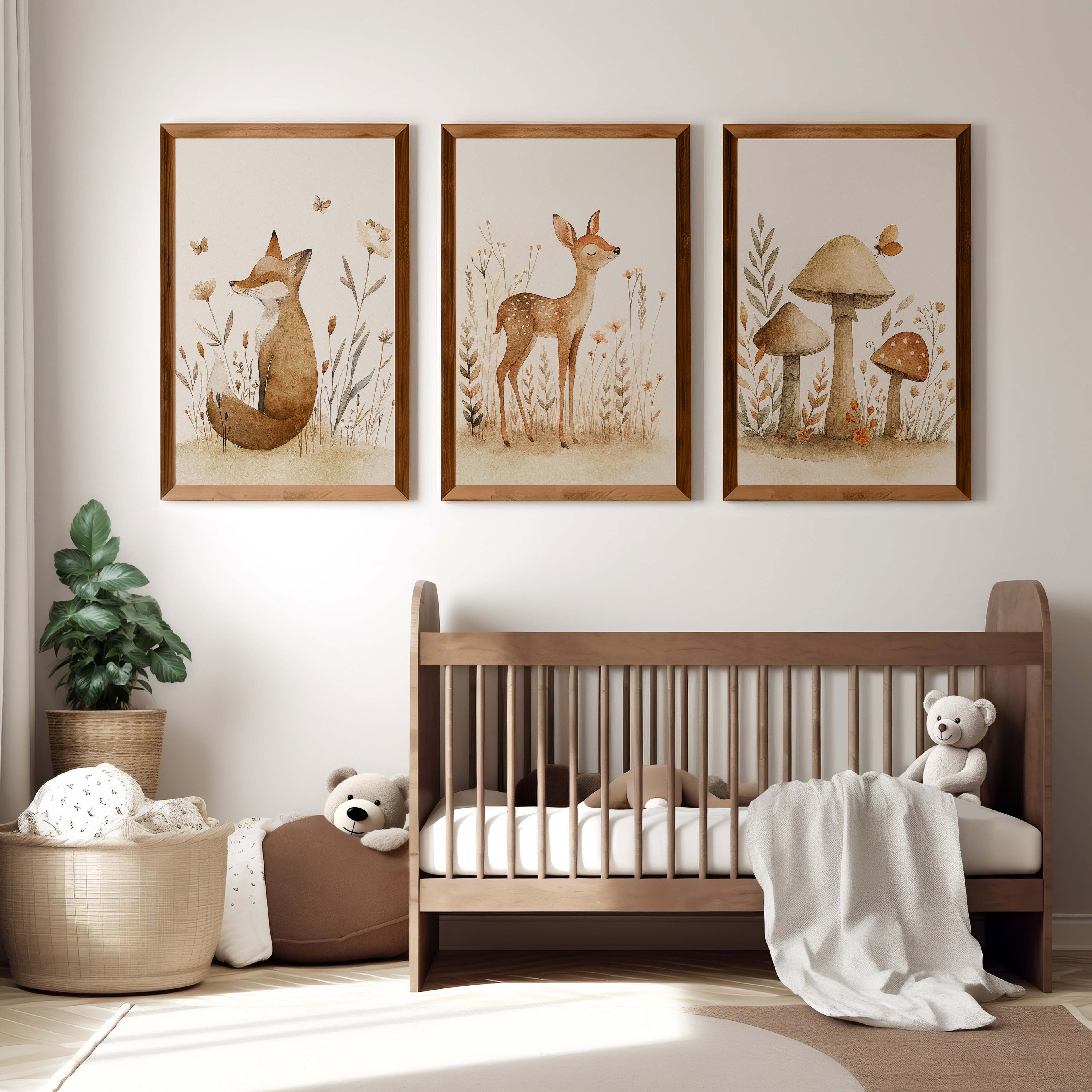 Woodland Animal Pictures for Nursery – Fox, Deer & Mushrooms