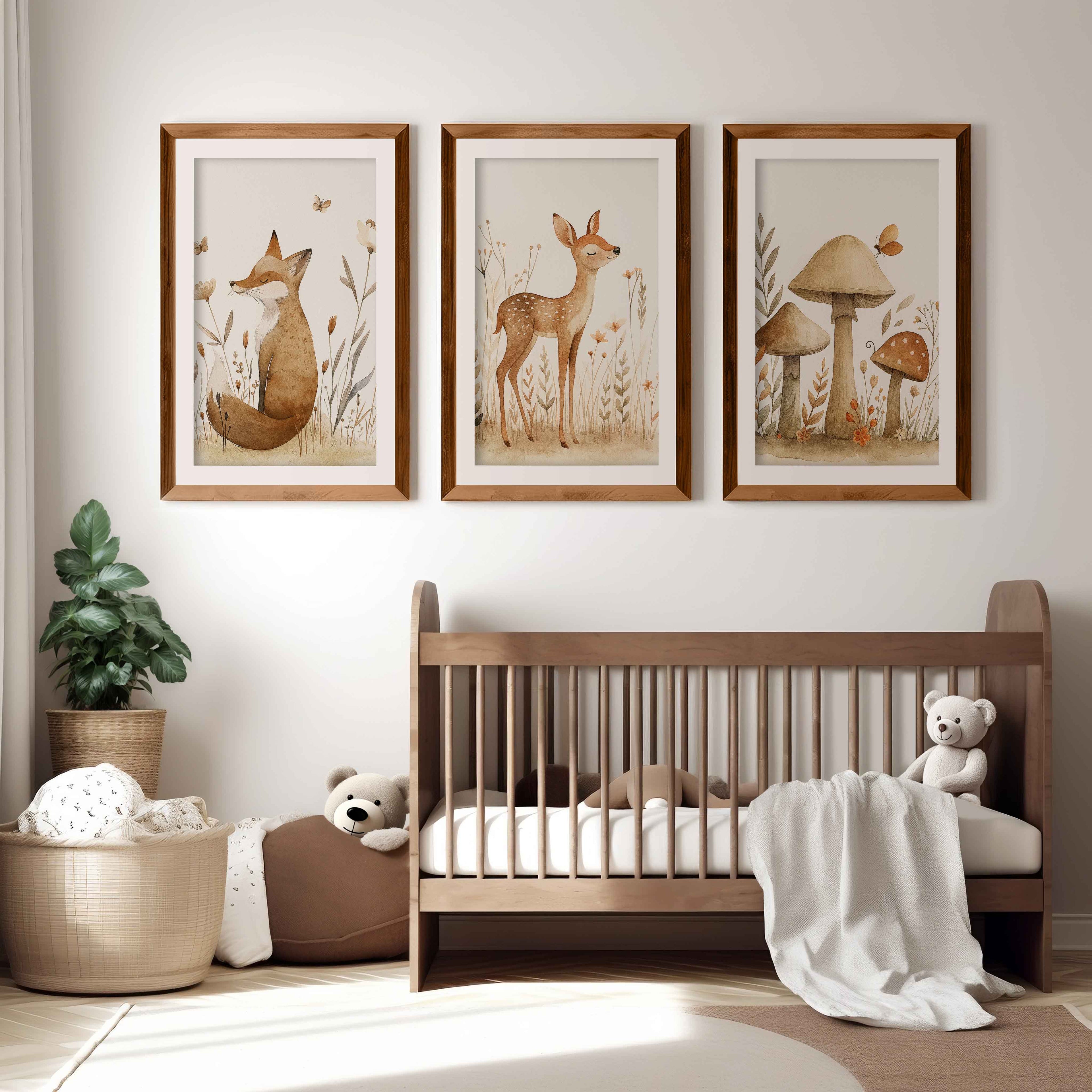 Woodland Animal Pictures for Nursery – Fox, Deer & Mushrooms