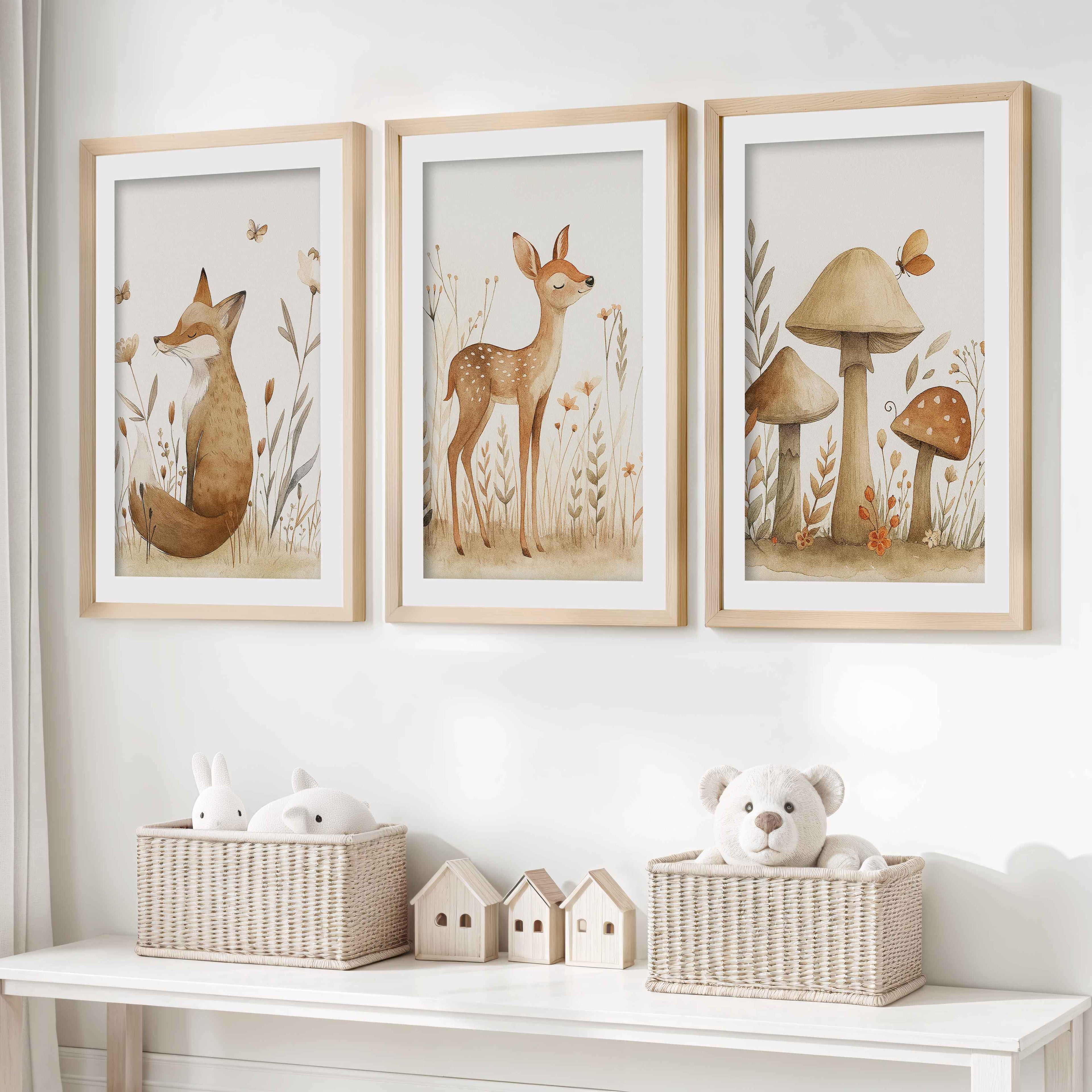 Woodland Animal Pictures for Nursery – Fox, Deer & Mushrooms