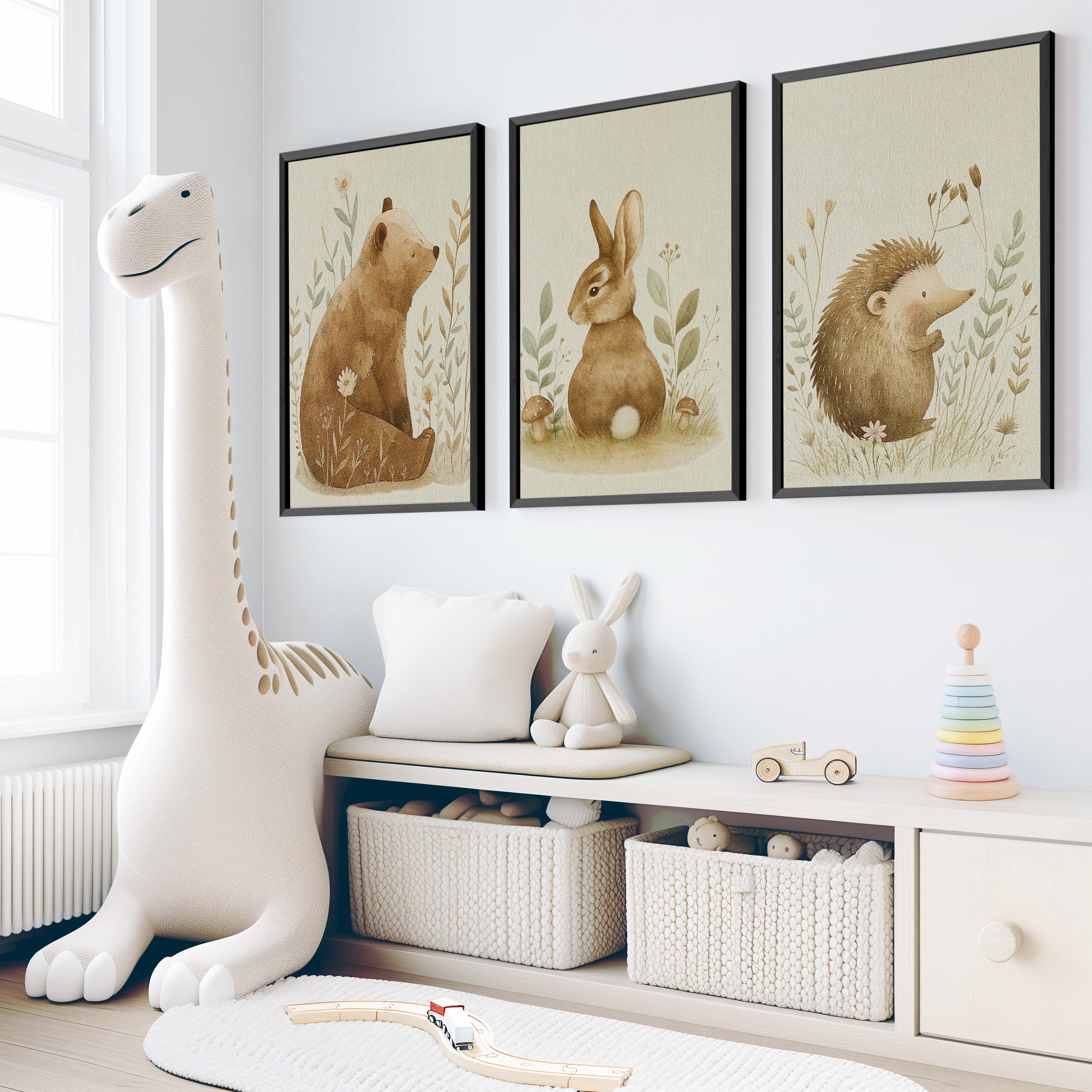 Woodland Nursery Wall Decor – Bear, Bunny & Hedgehog Set