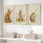 Waldkinderzimmer-Wanddekoration – Bär, Hase & Igel Set