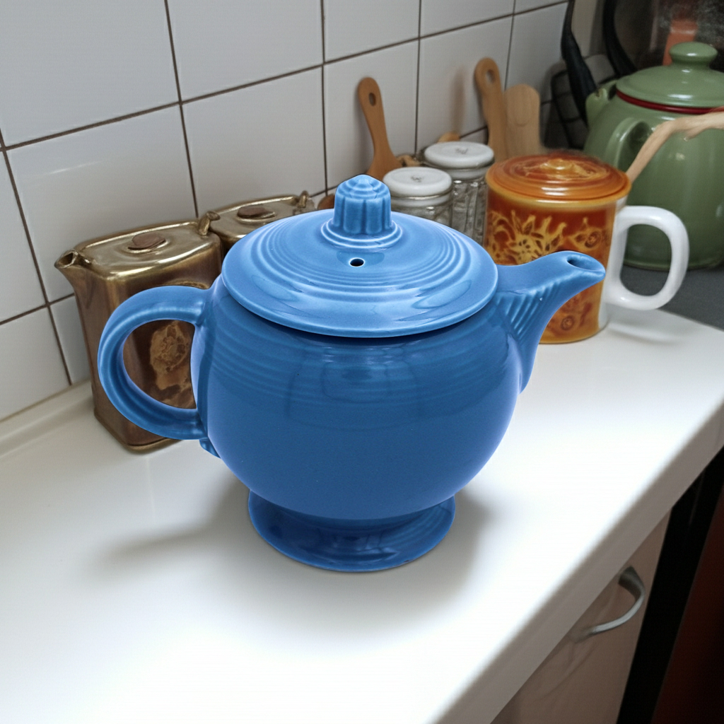 Théière Vintage Fiesta Turquoise – Anse en C – Homer Laughlin USA
