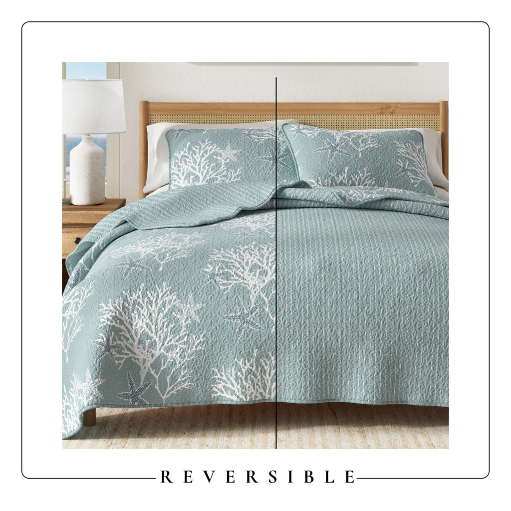 Fenwick Collection Quilt Set - Reversible Coral Microfiber Quilt
