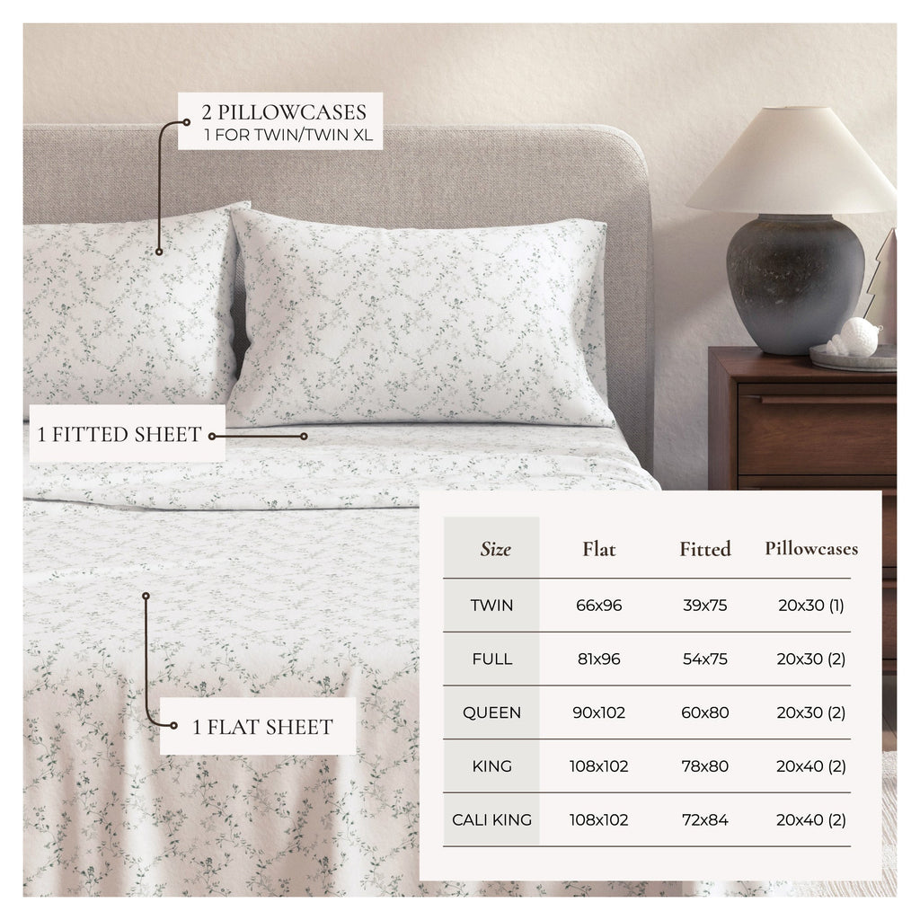 Parure de draps en flanelle de coton turc - Collection florale d'hiver