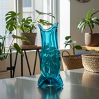 Hand-Blown Blue Art Glass Vase - Turquoise Sculptural Form
