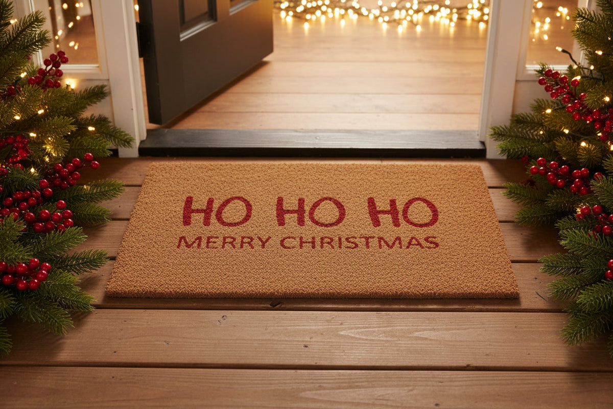 Merry Christmas Coir Doormat - Red Script