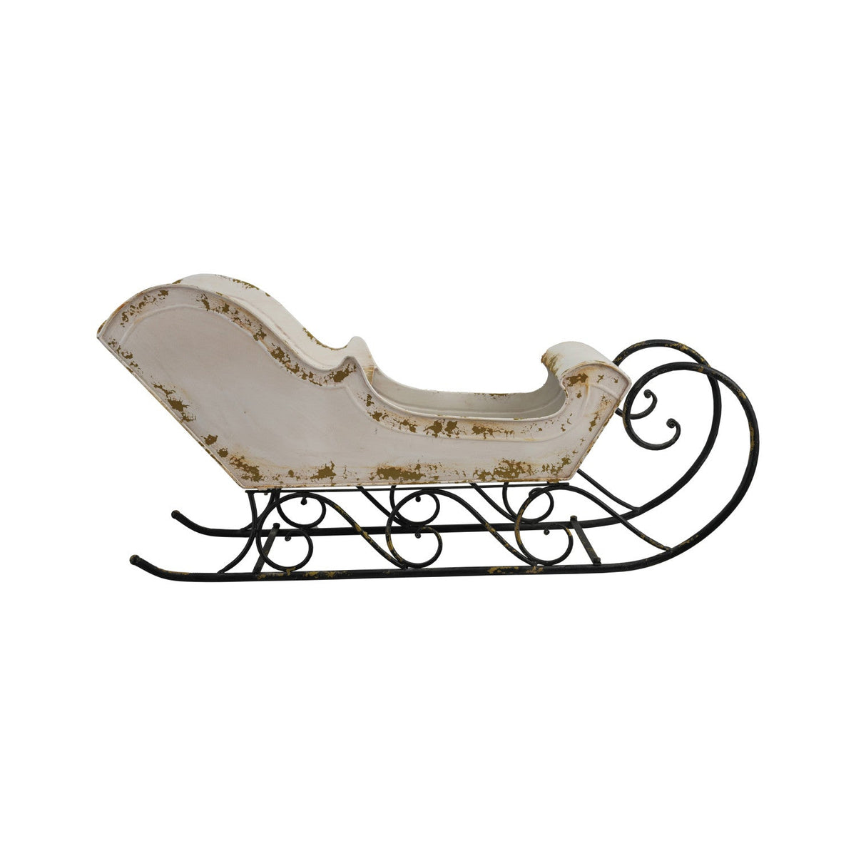 Iron Sleigh Figurine - Distressed Cream and Black