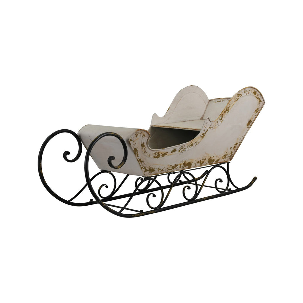 Iron Sleigh Figurine - Distressed Cream and Black
