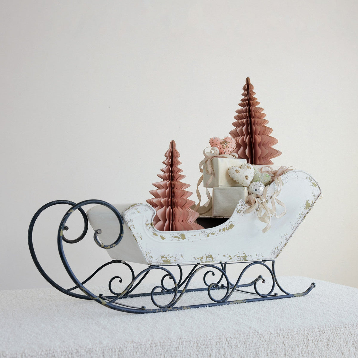 Iron Sleigh Figurine - Distressed Cream and Black