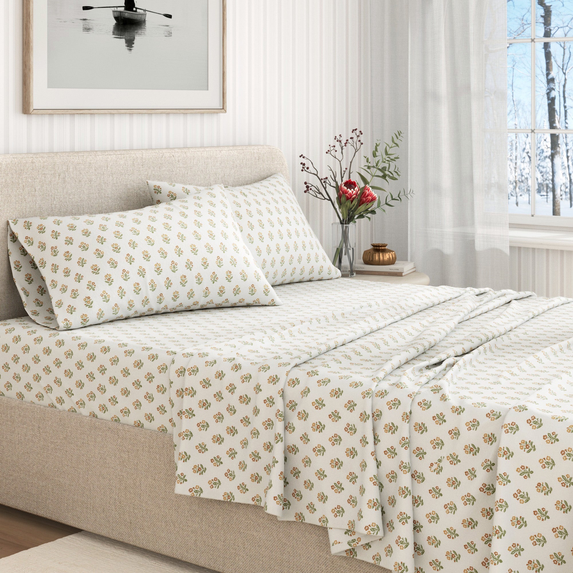 Parure de draps en flanelle de coton turc - Collection florale d'hiver