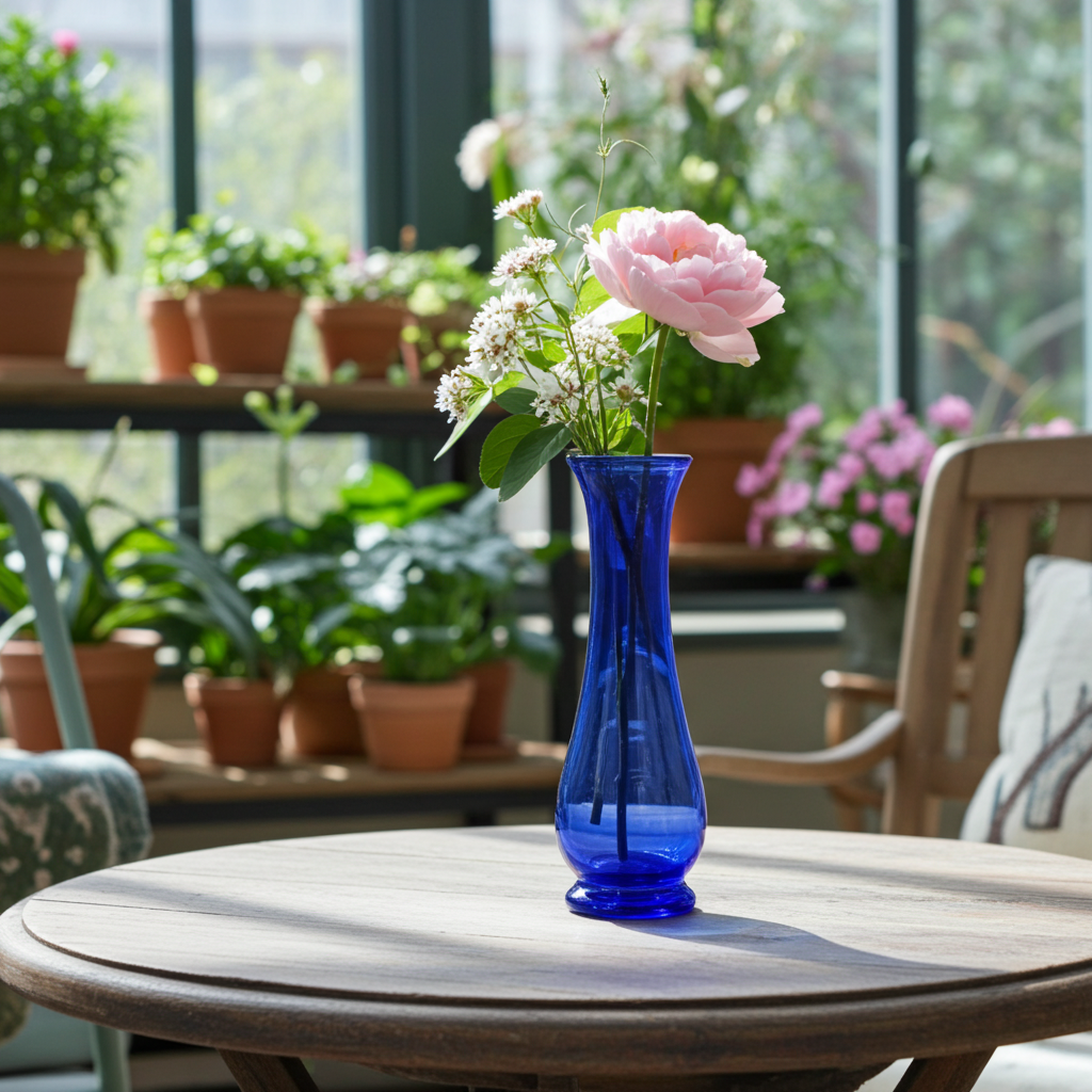 Cobalt Blue Glass Bud Vase with Slender Urn‑Style Form — 6"