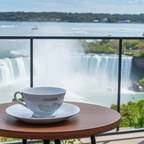 Irisierende Niagarafälle Teetasse und Untertasse — Goldene Ahornblätter