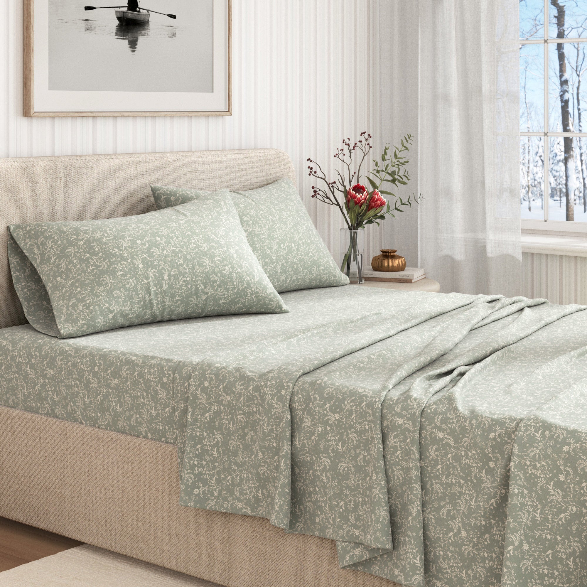 Parure de draps en flanelle de coton turc - Collection florale d'hiver